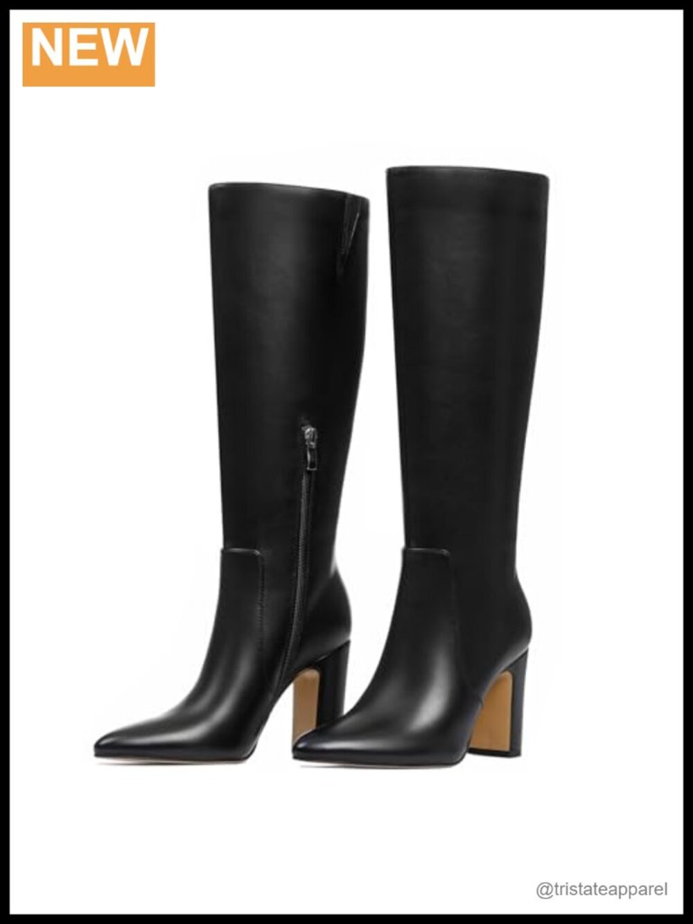 Women's Knee High Boots Chunky Heel Wide Calf Pointed Toe Side Zip PU Leather